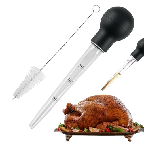 DONOONIS Poire A Jus,Pipette Cuisine avec Brosse de Nettoyage,1 Pièce Pipette Kit de Cuisson Turkey Seringue Compte-Gouttes d'huile pour Cuisson,BBQ,Poulet...