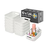 SmartStore Cestino portaoggetti con manici bianco 10 x 1,6L (20,5x14,5x7,5 cm) | Contenitore in plastica riciclata | Scatola portaoggetti Essence S