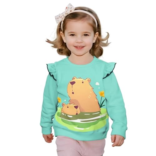 Graphic Sweatshirts for Girls Pullover Sweatershirt Long Sleeve Crewneck Sweatshirt Kids with Ruffle Sleeves