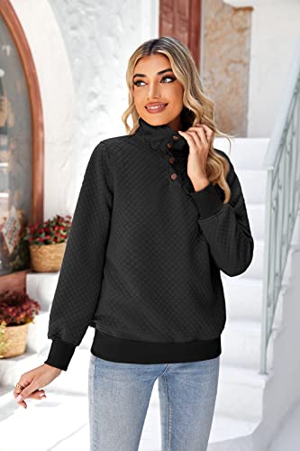 Chuanqi Womens Quilted Sweatshirts Casual Long Sleeve Outdoor Stand Collar Snap Pullover Tops #TOP2