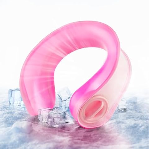 DICEVER OutCool U-Flex Neck Coolers, Migraine Shoulder Relief Tube Wraps, Large Reusable Ice Packs for Injuries, Stress, Hangover, Summer Hot Flashes, Outdoor Working, Travel, Pink Cover