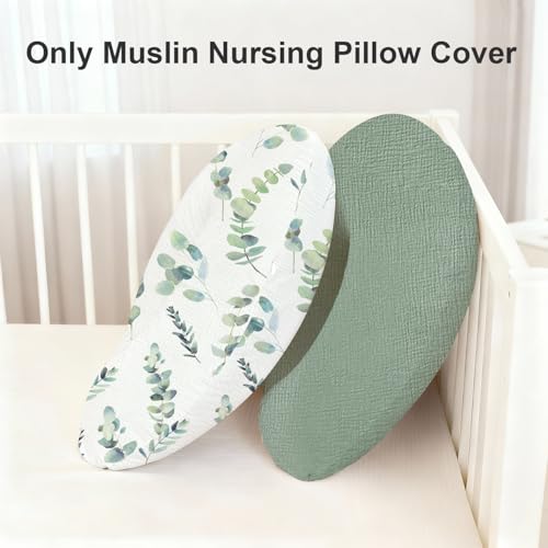 Image of Little Grape Land Muslin Nursing Pillow Covers 2 Pack, 100% Cotton Removable Breastfeeding Pillow Covers, Feeding Pillow Slipcovers for Baby Boys & Girls, (Leaves & Green)