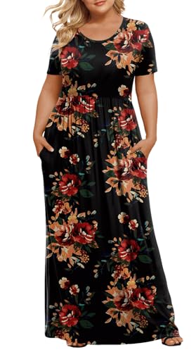 Image of LONGYUAN Women's Plus Size Maxi Dresses Summer Short Sleeve Casual Long Dress 2026 XL-6XL