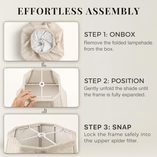 Image of Linen Fabric Lamp Shades Set of 2, Beige Medium 6.5 inch Top x 13 inch Bottom x 10.8 inch High, Square Cut-Corner Replacement Lampshades for Table Lamps, Spider Fitter, Warm Natural Decor, Harp Not Included