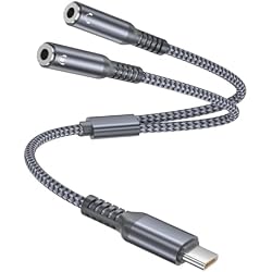 Elebase for iPhone 17 17e Pro Max USB C Headphone Splitter 0.9FT,USB C to Dual 3.5mm Audio Adapter,Type C to 2 Way Aux Female Headphone Jack for iPhone 16 16e 15,Galaxy S26 S25 S24,iPad Pro 10,Pixel
