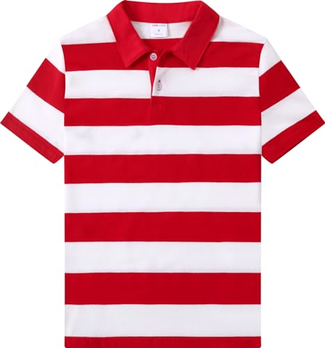 Image of COSLAND Boys' Striped Polo Shirt, Cotton Short Sleeve Shirt, X-Small-Large