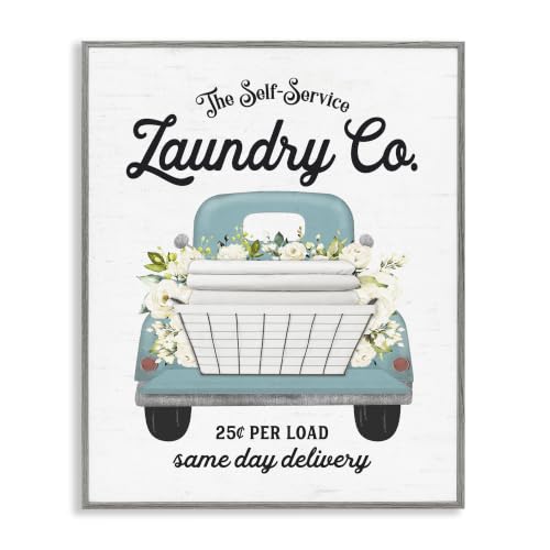 Antique Truck Floral Laundry Sign, 16 x 20 Inch Framed Giclée Print