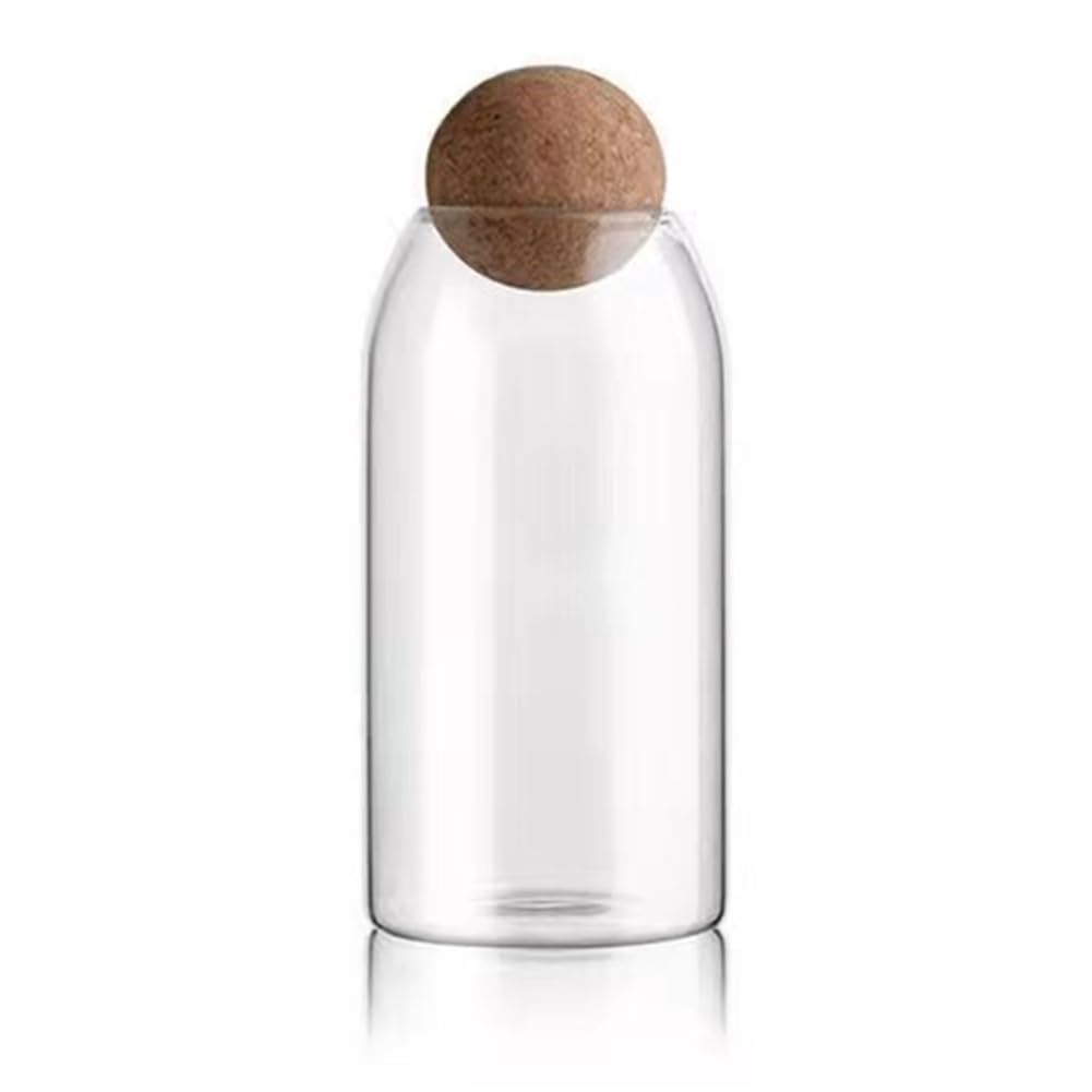 CTRLZS Clear Glass Bottles, Glass Food Storage Containers with Airtight Round Cork, for Candy, Nut, Spice, Coffee Bean,9 X 20cm Reusable Easy to Use