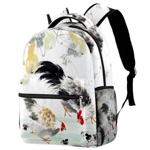 Sac à dos ado filles et garçons motif peinture de coq, cadeau de rentrée