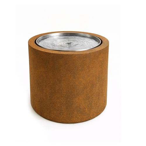 KÖHKO Design-Gartenbrunnen ORBIS rund aus Cortenstahl mit LED Modernes Wasserspiel für Garten & Terrasse