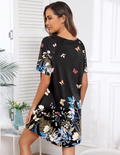 Image of Ekouaer Sleep Shirts for Women Short Sleeve Night Shirts for Sleeping Pullover Nightgown Soft Nightdress S-XXXL
