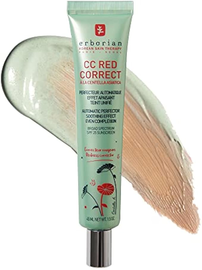 Erborian Color Correcting CC Cream with Centella Asiatica, Red Correct - Light Multi-Purpose Facial Concealer with Illuminating Finish Soothes & Hydrates - SPF Korean Skincare Skin Perfector