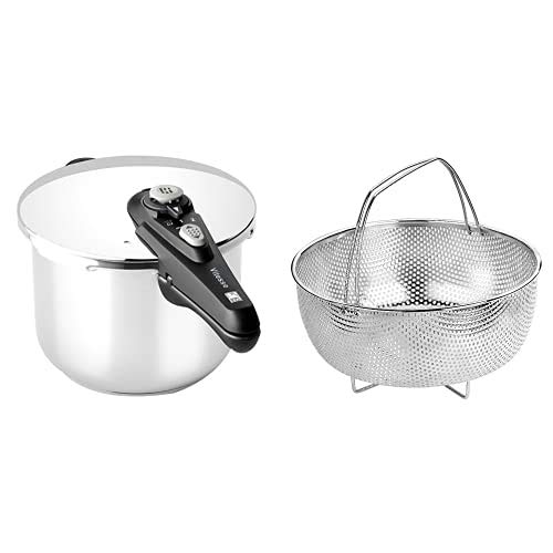 BRA Olla, Acero Inoxidable, Plata, 22 cm + Cestillo multiusos de acero inoxidable para una cocina al vapor BRA Olla, Acero Inoxidable, Plata, 22 cm + Cestillo multiusos de acero inoxidable para una cocina al vapor