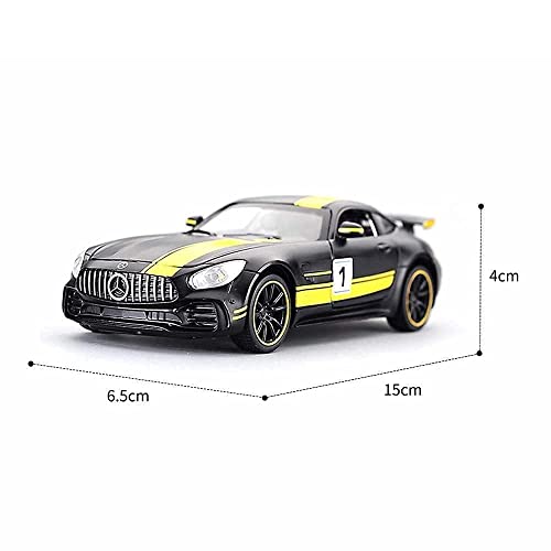 Image of Invite Enterprise Exclusive Alloy Metal Pull Back Die-Cast Car 1:32 Merecdes Amg Gtr Diecast Metal Pullback Toy Car With Openable Doors,Light Music Boys Gifts Toys For Kids(1:32 Amg Gtr-Black /Yellow)