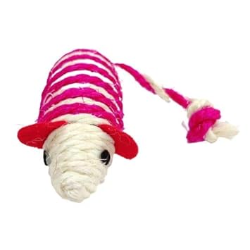 Pet Believe Pet Cat Sisal Rope Rattle Scratcher Molar Mouse Shape Toy with Colorful Feather (Color May Vary) (Single).