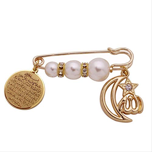 CLEARNICE Moda Clásico Musulmán Persa Media Luna Estrella Amuleto Bebé Pin Ayatul Kursi Islam Alá Broche Unisex