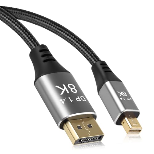 Witfoam Cable Mini DisplayPort a DisplayPort 1.4 de 2M, 8K 60Hz, 4K 144Hz, Adaptador displayPort 1.4 para Thunderbolt 2, Compatible con AMD FreeSync, HDR, G SYNC, 3D, para MacBook, iMac, PC, Monitor