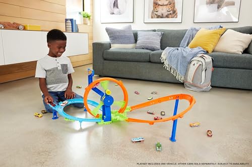 image for Hot Wheels Toy Car Track Set, Launch and Loop Playset & 1:64 Scale Die