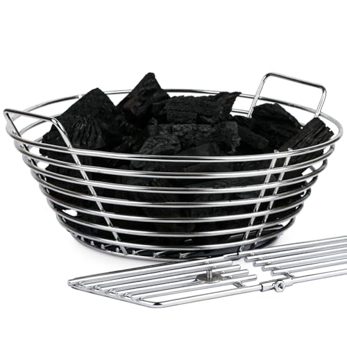 Dallden Stainless Steel Charcoal Ash Basket for Large Big Green Egg & Kamado Joe Classic Lump Charcoal Basket with Divider Accessories for Big Green Egg