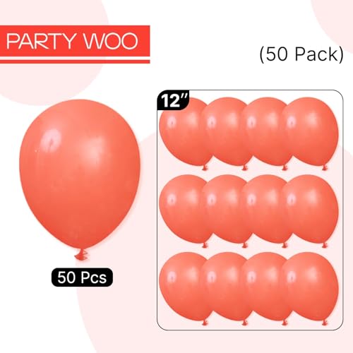 Image of PartyWoo Coral Balloons 50pcs Pink Light Red Coral Color 12 Inch