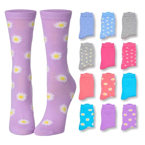 Image of Tipi Toe Women's Fun Patterned Dress Socks, 12-Pack Lightweight Colorful Crew Socks, Casual Novelty Assorted Designs