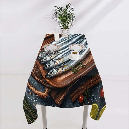 Nappe de table en lin durable lavable au motif sardines élégant