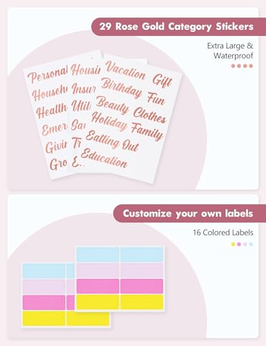 Image of A6 Budget Binder for Money Saving, Budget Planner, Money Organizer for Cash | with 8 Cash Envelopes, Budget Sheets & Rose Gold Category Stickers, PU Leather, Wine Red Embossed Floral
