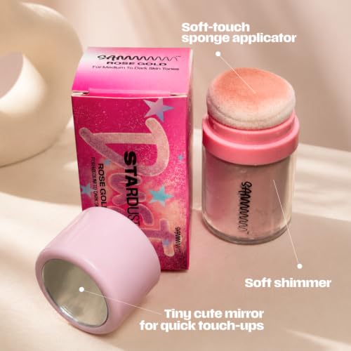 Image of Sammmm Stardust Fragranced Body Glitter Powder 12.5 ml | Lightweight & Buildable Body & Face Shimmer for Women | Non-Cakey & Glowing Finish | Talc-Free, Alcohol-Free Glitter for Party & Festive Looks