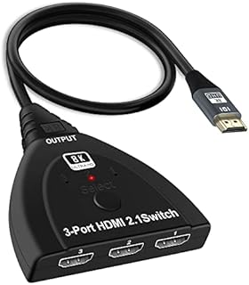 NEWCARE 8K HDMI 2.1 Switch, 4K 120Hz HDMI Switch 3 in 1 Out, 3-Port HDMI Switcher Selector Box with Pigtail Cable, Supports 8K@60Hz, 48Gbps High Speed for PS4/5 Roku Xbox TV Monitor Projector