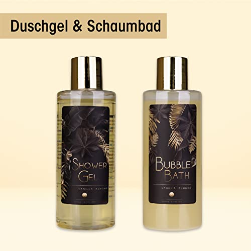 accentra - Women's Vanilla-Almond Scent Gift Set - Luxe Beauty Set met douchegel, badzout, bodylotion, scrub & net spons etc. - 9-delige badset voor vrouwen met glitter keramische stiletto - Afbeelding 6