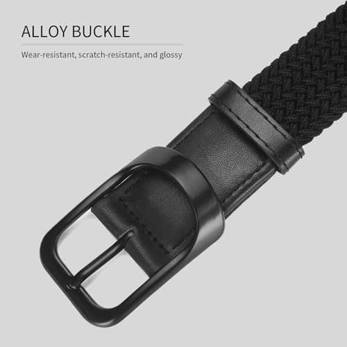 Plus Size 44" to 68" Big and Tall Belts for Men Black Woven Elastic Braided Stretch Golf Belt4