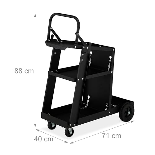 Chariot de soudure à trois niveaux avec support bouteille charge maximale 90kg