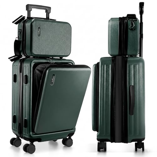 Image of 22 Inch Carry On Luggage 22x14x9 Airline Approved, Small Carry On Suitcase, Hard-shell Carry-on Luggage with Wheels, Durable Expandable Emerald Green Luggage Carry-On with Cosmetic Case