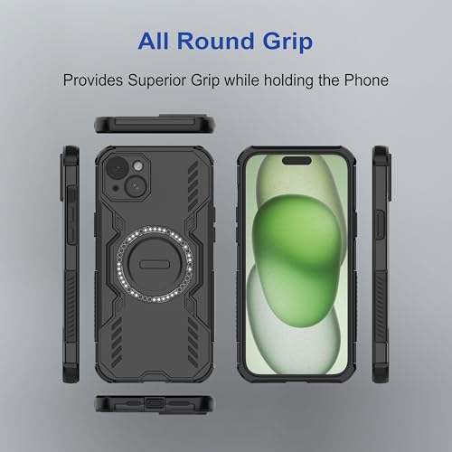 Image of amazon basics Back Case Cover for iPhone 14 Plus | Magnetic Case with Built-in Metal Ring | Supports Mag-Safe Charger, Wallet & Car Mount | Shockproof Hybrid PC + TPU | Black