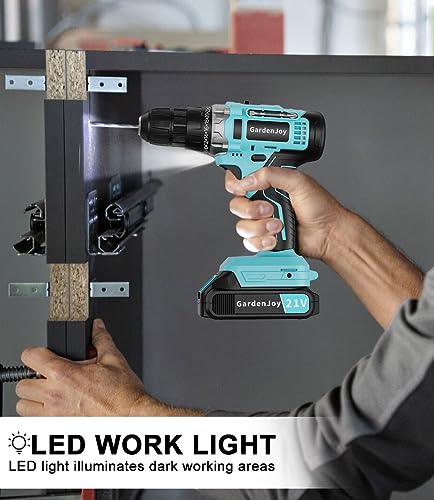 Gardenjoy Cordless Power Drill Set - 21V Electric Drill Driver Kit With Battery And Fast Charger, 65Pcs Acessories, 2 Variable Speed Control, 3/8-Inch Keyless Chuck And 24+1 Torque Setting thumb #2