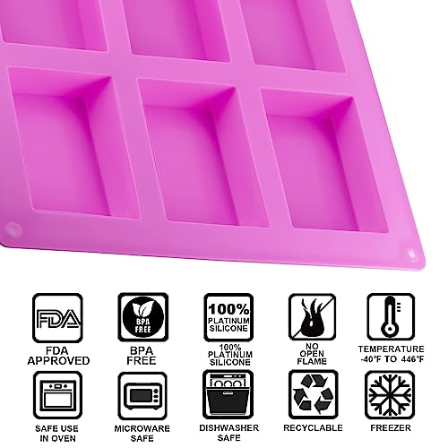 Lerykin 2 Pack Silicone Soap Molds, 6 Cavities Rectangle Silicone Soap Molds, Great For Homemade Craft Soap Mold, Chocolate Mold, Cake Mold ＆ Ice Cube Tray - Just Pop Out（Pink） #TOP6