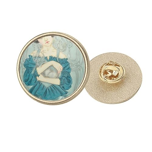 Broche en métal doré avec peinture chinoise ronde élégante taille M
