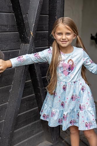 Disney Princess Frozen Elsa Minnie Stitch Floral Toddler Girl Dress A Line Long Sleeve Kids Casual Fall Clothes 2-6 Years4