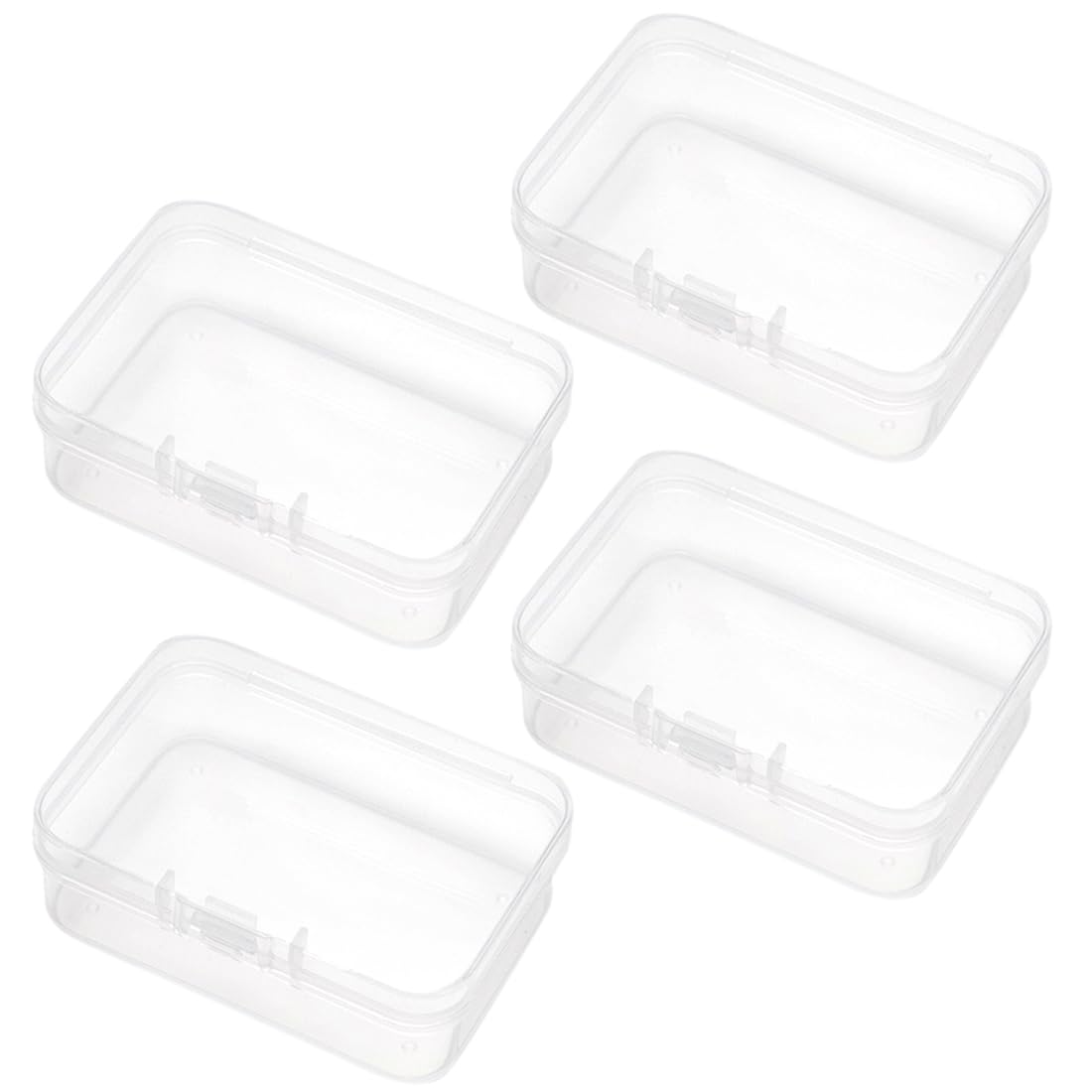Paquete de 4 cajas de almacenamiento cuadradas de plástico transparente con tapa con bisagras para guardar cuentas, tapones para los oídos y otros artículos pequeños