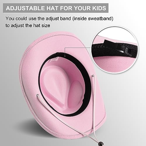 Lanzom Kids Girls Boys Retro Felt Wide Brim Western Cowboy Cowgirl Hat Dress Up Hat with Wind Lanyard2