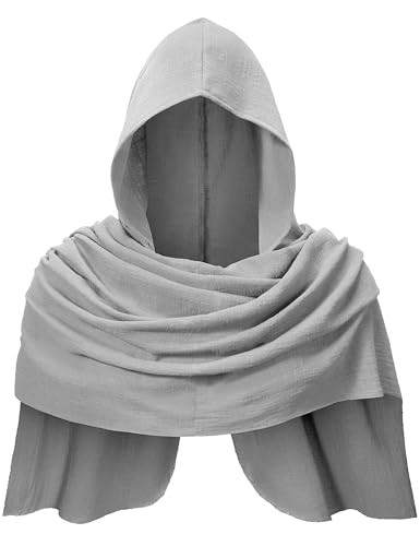 Adult Medieval Renaissance Hooded Cowl Multifunctional Scarf Shawl Cape Halloween Cosplay Costume Accessories(Gray)