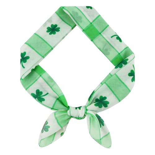 GERINLY Shamrock Neckerchief Cotton Linen, Lucky Irish Square Scarves, St Patrick Day Purse Scarf for Ponytail