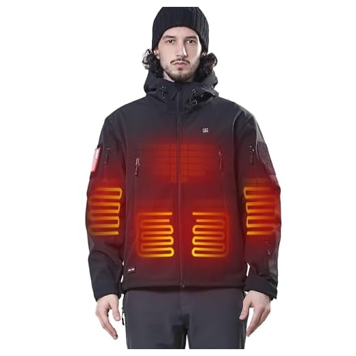 DEWBU Heated Jacket for Men with 12V Battery Pack Winter Outdoor Soft Shell Electric Heating Coat, Men's Black, L