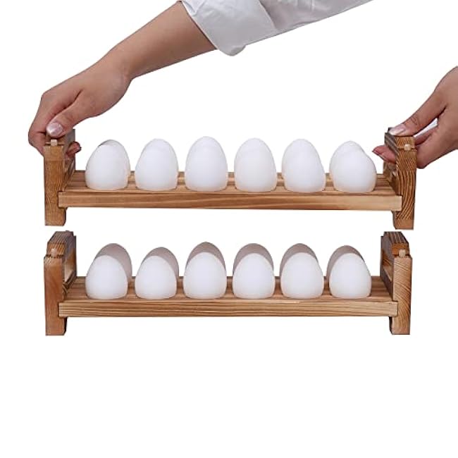 KingLin Wooden Egg Holder 24 Slots Natural Wood Countertop
