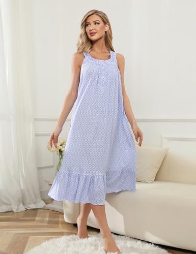 Image of MZROCR Cotton Nightgowns for Women Soft Sleeveless Night Gown for Adult Women Ruffle Sleepwear
