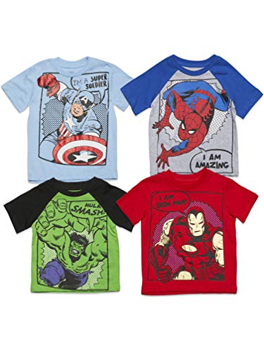 Marvel Avengers Captain America Iron Man Spiderman Hulk Toddler Boys 4 Pack T-Shirt 5T