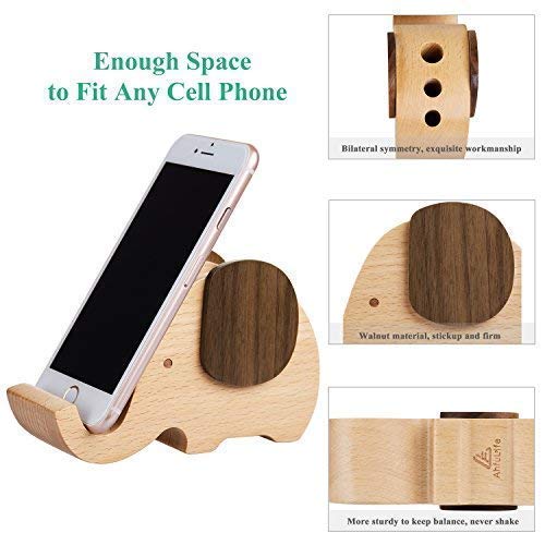 AhfuLife Elephant Pen Pencil Holder with Phone Stand, Wooden Elephant Shaped Desk Organizer Decor, Elephant Gifts for Women Cute Desk Accessories Home Office Decoration Christmas Thanksgiving Gift