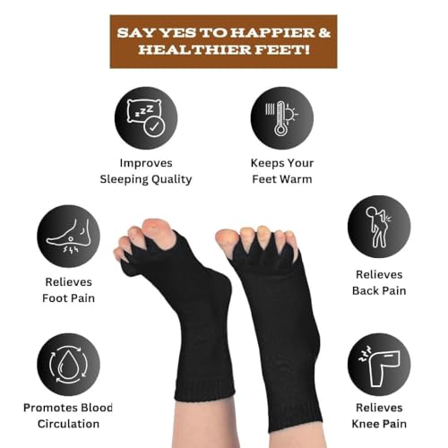 Image of cotton Foot Alignment Socks 5 Finger Toe Separator for Men & Women, Plantar Fasciitis Leg Foot Pain Relief Bunion Corrector, Hallux Valgus, Orthopaedic Socks for Office, Yoga, Gym