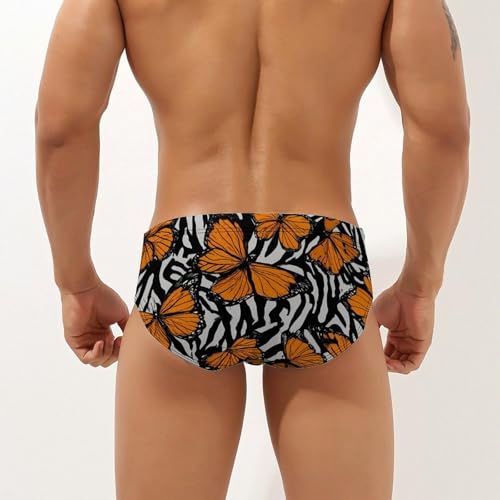 Monarch Butterfly Zebra Background Men's Swim Briefs Low Waist Bikini Swimsuit Underwear Beach Swimwear2