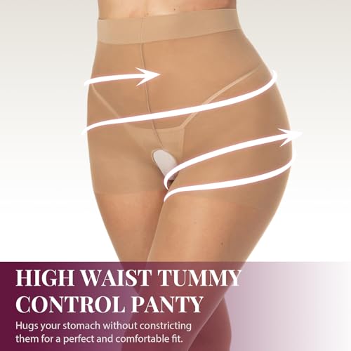 WiliW Women's Plus Size Control Top Stockings 12D Gusset Free Sheer Tights Moderate Tummy Control Pantyhose for Curvy Women3